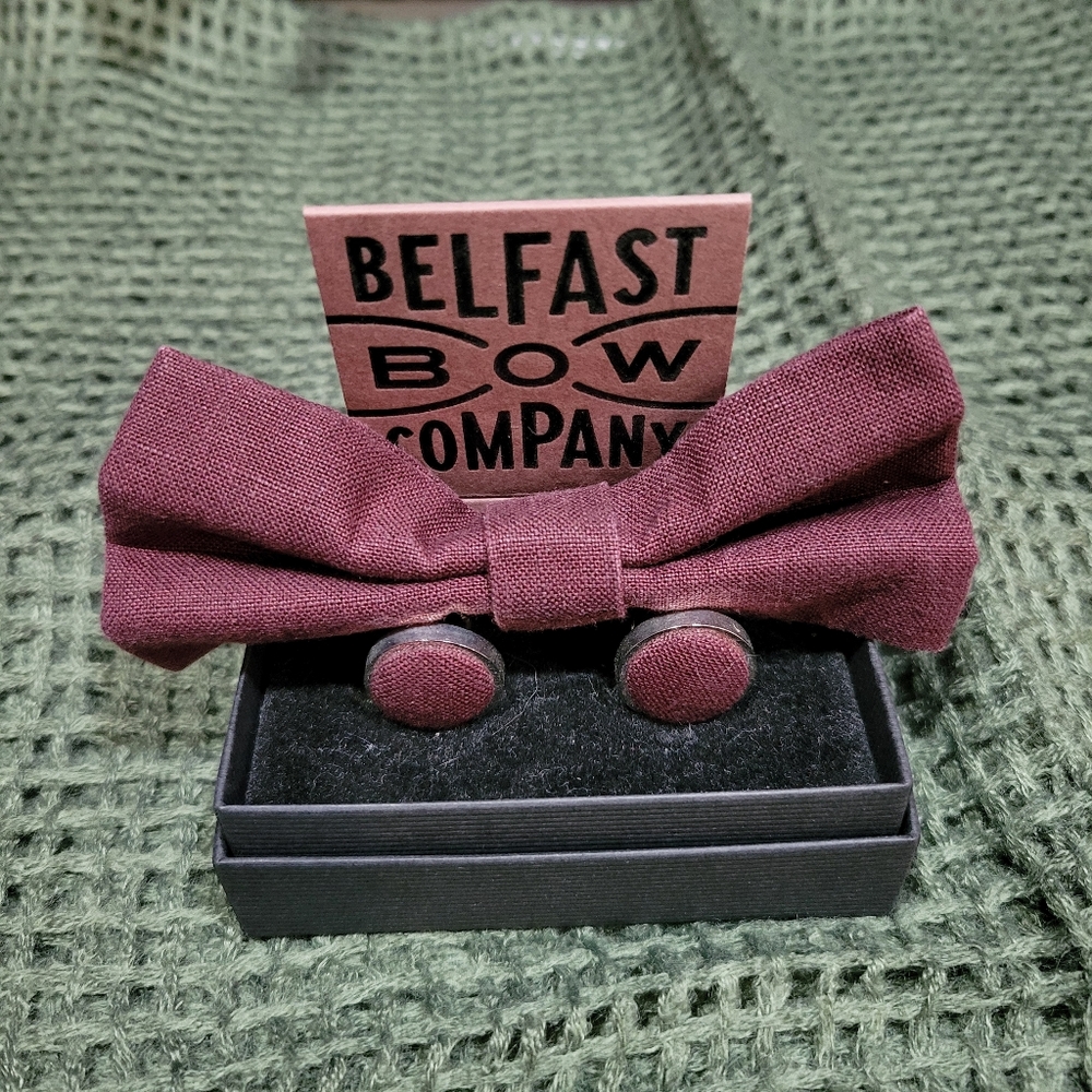 Burgundy Bow Tie and Cufflinks Set